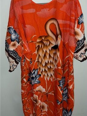 Vibrant Orange Flamingo Print Beach Cover Up